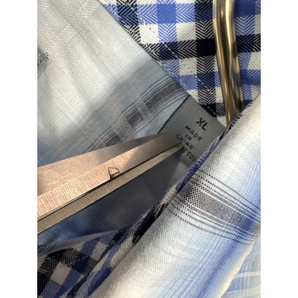 Jack Stone‎ Thomas Dean Mens Blue White Plaid Long Sleeve Button Down Shirt - Picture 3 of 5